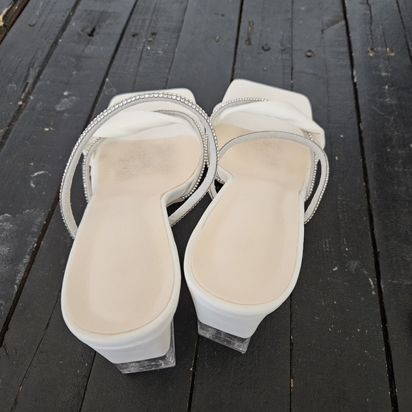 Elegant White Women's Heels with Rhinestone Straps Women's 11 Fancy Square Toe - Picture 8 of 11